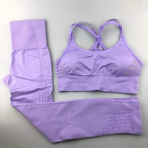 2 Stk Nahtlos Yoga Set Fitness Leggings Gepolstert Push-Up Bh Damen Bekleidung