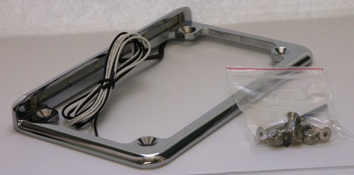 Horizontal Mount LED Motorcycle License Plate Frame in Chrome Finish