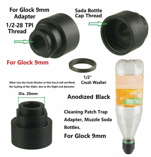 1//2x28 TPI Cleaning Patch Trap Adapter Muzzle Soda Pop bottles Black Color Clean