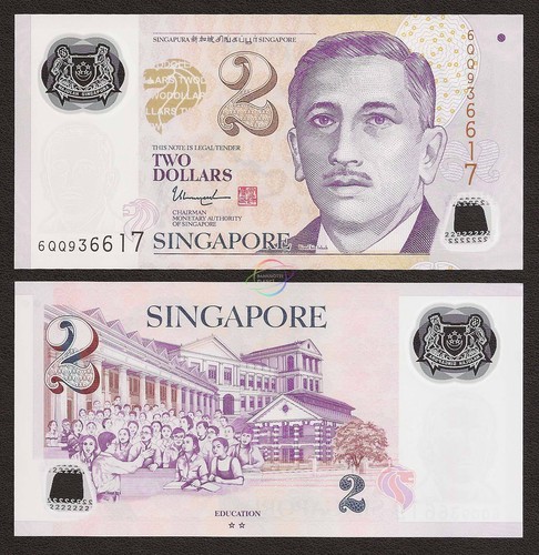 SINGAPORE 2 Dollars w//2 Hollow Star 2017 P-46 Polymer UNC Uncirculated