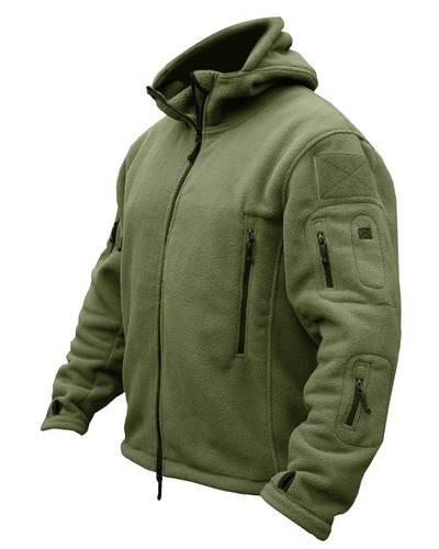 Men/'s Kombat UK Tactical Cerniera Intera Felpa Con Cappuccio in Pile Verde Oliva Militare di ricognizione