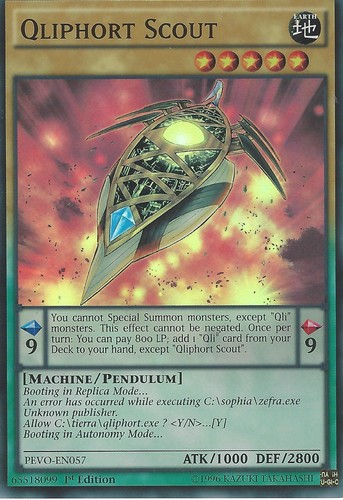 PEVO-EN057-1ST EDITION YU-GI-OH CARD SUPER RARE QLIPHORT SCOUT