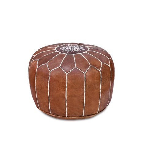 STUFFED MOROCCAN LEATHER POUF DARK TAN OTTOMAN FOOTSTOOL Free Express Shipping