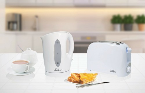Fine Elements Lightweight White Kettle and 2 Slice Toaster Bundle Set Twinpack