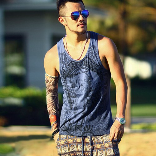 Mens Summer Sleeveless Cotton Vest Tank Top Casual Holiday Slim Fit T-Shirt Tee