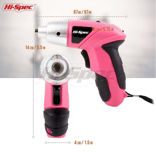 Hi-Spec 4.8V Electric Cordless Pink Screwdriver with Rechargeable 600mAh...