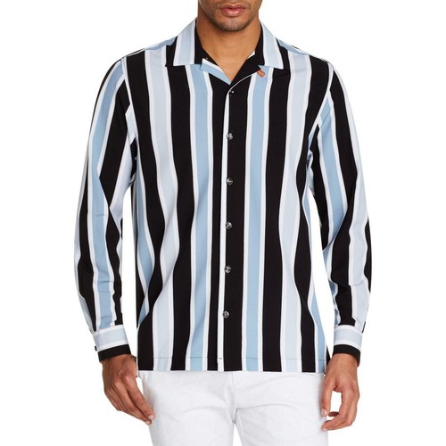 Tallia Sport Mens Camp Collared Striped Wicking Button-Down Shirt Top BHFO 6322