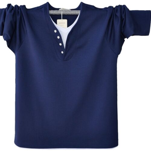 Men Henley Shirt Long Sleeve T-Shirt Cotton Button Neck Grandad Top Oversize New
