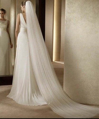 Brides Bridal Ivory Cathedral Length Veil 2 Tier Soft Tulle Cut Edge With Comb