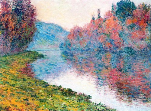 CLAUDE MONET ~ Banks of the Sienne river~ *FRAMED* CANVAS ART Poster ~ 24x16/"
