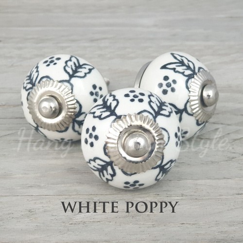 sold individually 40mm diameter Vintage Style /'white poppy/' Drawer //Door Knob