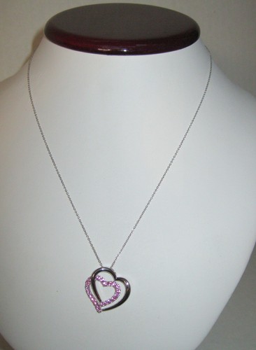 Sterling Silver Lab Created Pink Sapphire Open Heart Pendant Necklace 18/" Chain