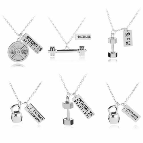 Dumbbell Pendant Chain Necklace Fitness Weightlifting Gym Crossfit Charm Jewelry