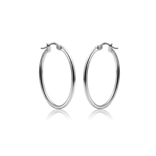 20mm Oval 1.5mm Square-Tube Hoop Earrings in Sterling Silver