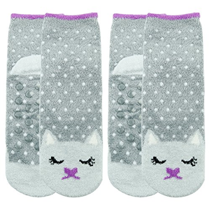 Cute Slipper Socks,Women/'s Lovely Fuzzy Soft Gray Kitty Cat Fashion Polka Dots 2