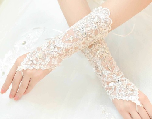 Crystal lace BRIDAL glove WEDDING PROM PARTY COSTUME LONG GLOVES Fingerless