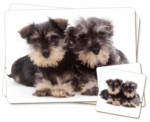 AD-S75PC Miniature Schnauzer Dogs Twin 2x Placemats+2x Coasters Set in Gift Box