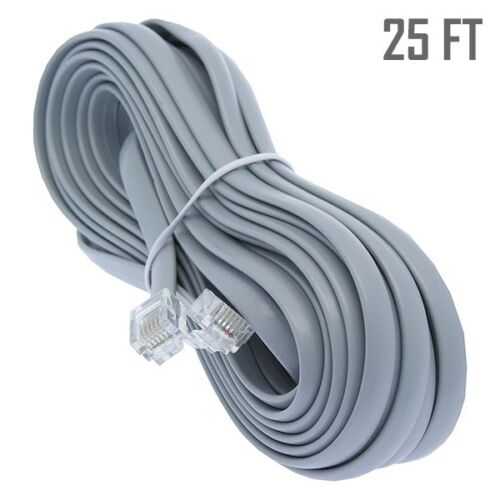 25ft RJ11 4C Modular Telephone//Phone Extension Line Cord Cable Wire 28AWG Gray