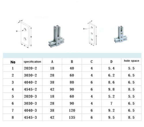 T-slot Straight Connector Flat Plate Aluminum 4040,2020,3030 Profile 2//3 Hole