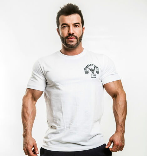Muscle Works Gym London T-Shirt Fashion and Casual Wear Big And Tall Sizes White