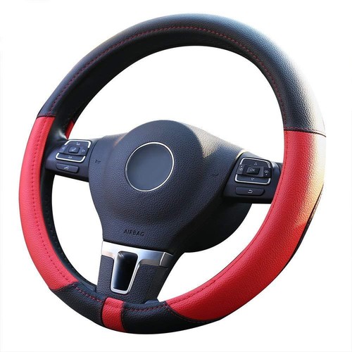 Black Red Leather Steering Wheel Cover Wrap for BMW E39 E46 325i 328i E53 X5 X3