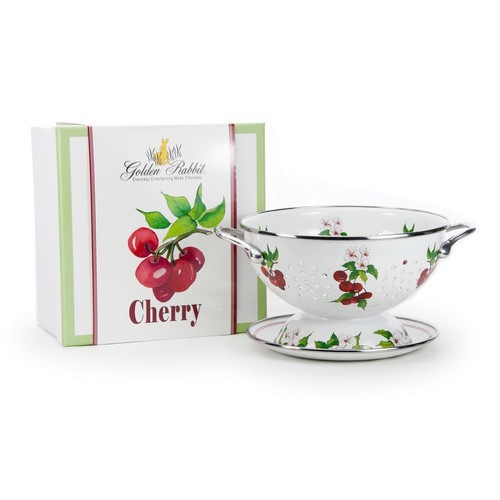 Golden Rabbit Enamelware Cherry Colander and Drip Plate Box Gift Set Berry Bowl