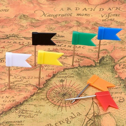 100 Stück Karte Flagge Stecknadel Reißnägel, 7 Farben Sortiert D2V1 1X