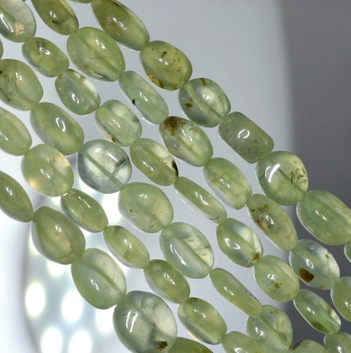 7X5-15X10MM MOSS POND PREHNITE GEMSTONE GREEN PEBBLE NUGGET LOOSE BEADS 14/"
