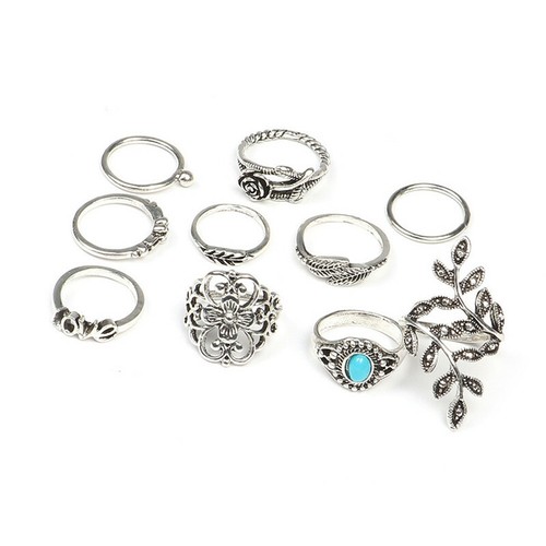 10pcs//pack Fashion Wedding Bridal Silver Turquoise Leaf Ring Womens Jewelry SH