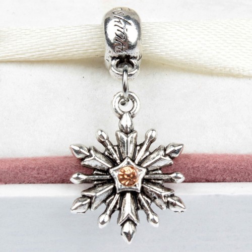 European Silver Charms Flocon de Neige Perle Zircone cubique de Noël Pendentif Fit 925 Sterling Bracelets