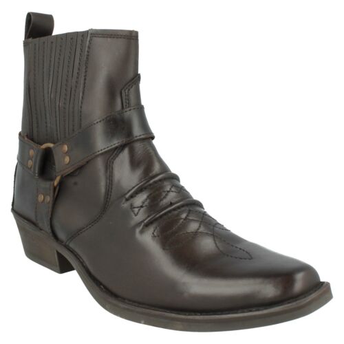 Hommes Noir//Marron//Marron Foncé En Cuir Maverick Cowboy Cheville Bottes A3R003