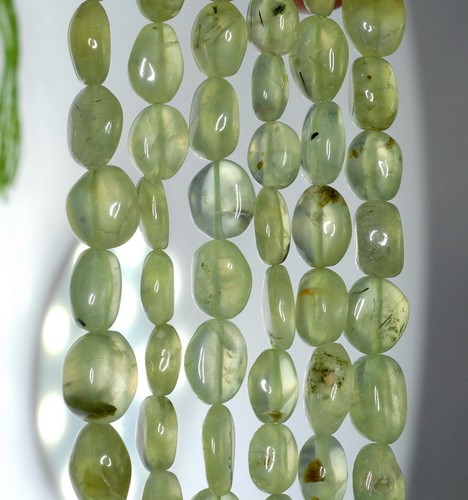 7X5-15X10MM MOSS POND PREHNITE GEMSTONE GREEN PEBBLE NUGGET LOOSE BEADS 14/"