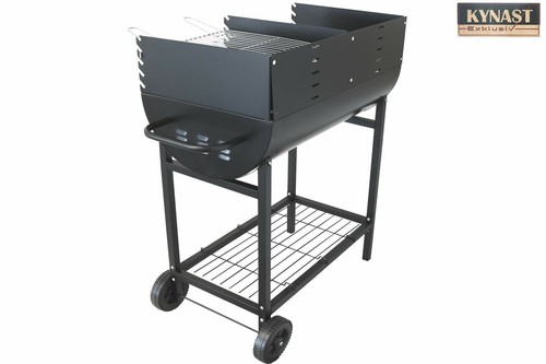 Grillwagen KYNAST TWINS schwarz mit 2 Grillflächen Grill Tonne BBQ Holzkohle NEU