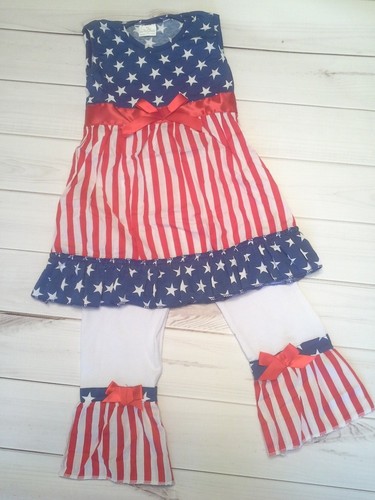 girls toddler children dress pants 4th of july outfit star stripe patriot sz 7