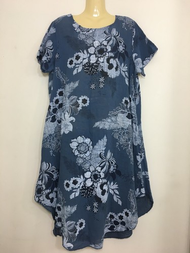 New Ladies Floral Print Italian Dress Lagenlook Cocoon Scoop Neck Linen Tunic UK