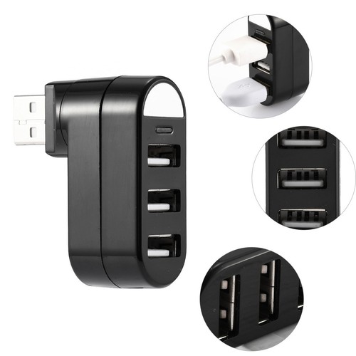 Mini 3 Port USB 2.0 Hub Rotating Splitter Adapter For PC Laptop Mac Notebook US