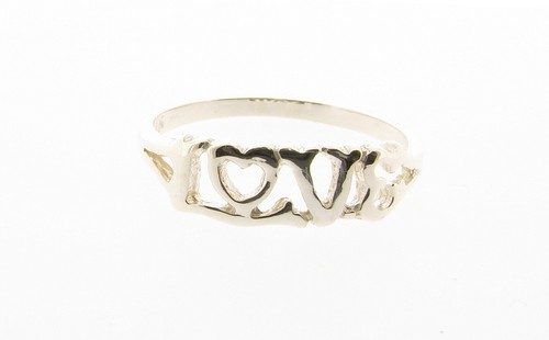 Quality Sterling Silver Love Script Letters Ring with Hearts Made in England