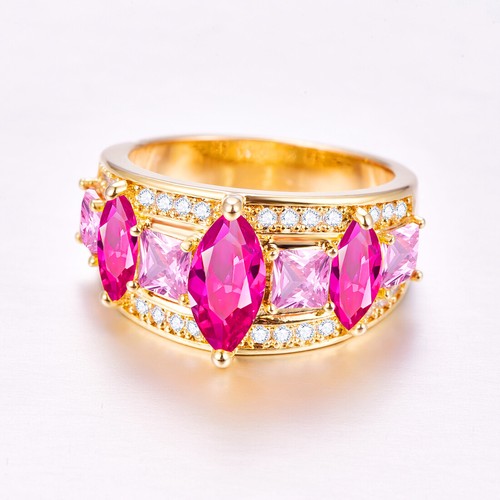 Luxe Fashion marquise rubis citrine Morganite gemme argent or jaune Bague