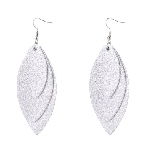 Faux Leather Feather Earrings Cutting Leaf Ear Hook Sequins Drop Dangle Earring