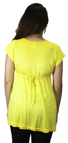 Yellow Solid Maternity Short Sleeve Pregnancy Babyshower Blouse V-neck