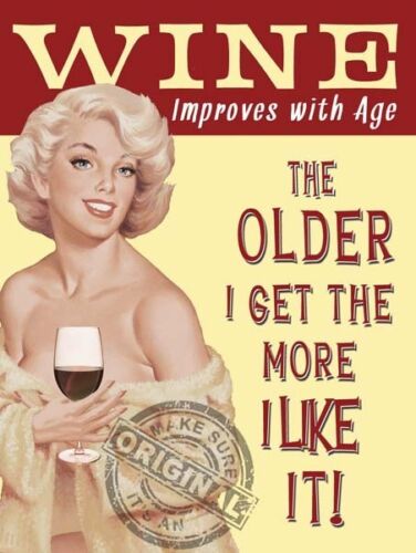 Wine Improves Women Funny Vintage Pin up Girl Drink Red Small Metal Tin Sign 