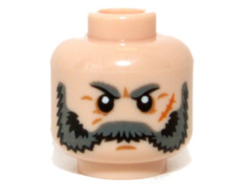 Head Beard Gray Bushy Eyebrows w// Scar Pattern LEGO Flesh Minifig