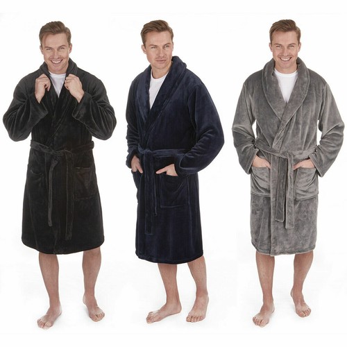 Mens Luxury Flannel Fleece Dressing Gown Bath Robe Shawl Collar Plus Size M-5XL