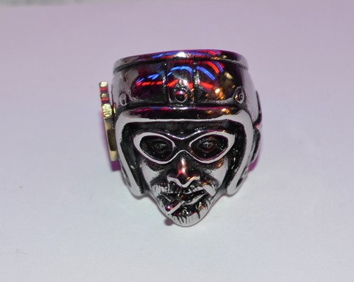 Bague Chevalière Biker Casque Jet Route 66 et Etoile Acier inox