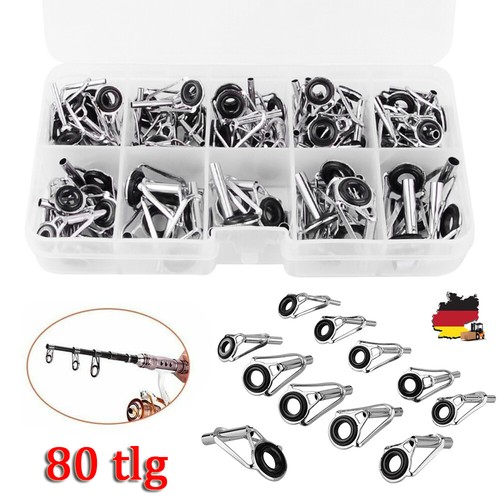 80tlg Angeln Rutenringe Spitzenring Führungsringe Angelsport Ruten Endring Set