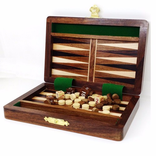 6/" Wooden Travel Backgammon Set Includes Game Pieces /& Folding Board