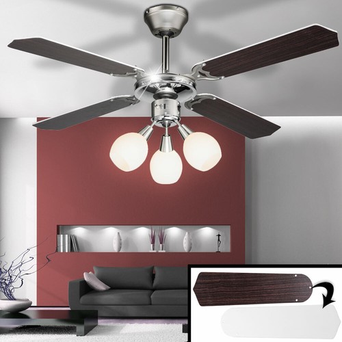 DEL Ventilateur plafond télécommande Verre Spot refroidisseur ventilateur lampe éclairage chrome