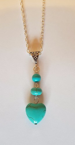 new turquoise heart gemstone pendant necklace or earrings 20/" silver plated