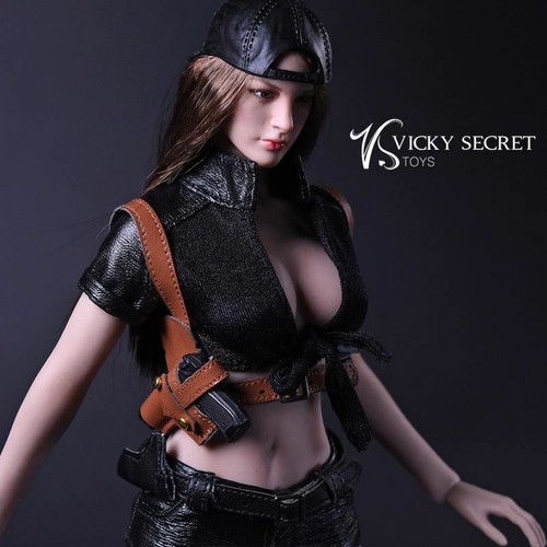 1//6 scale toy Female Assassin Set A Black Leather-Like Cross Body Jacket