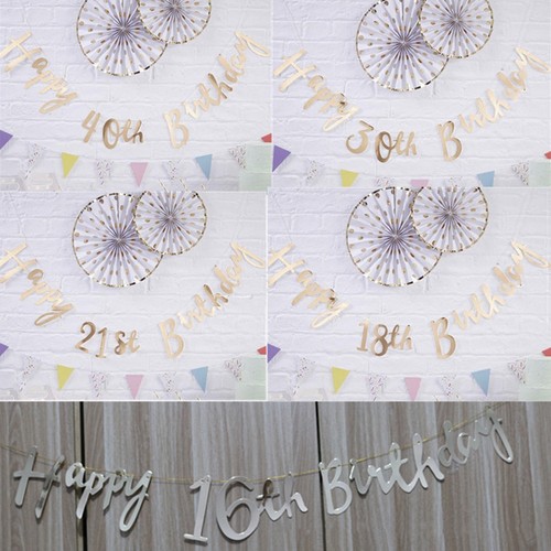 Fashion Happy Birthday Bunting Banner 18th 21st 30th 50th Party Decor Silver NE8